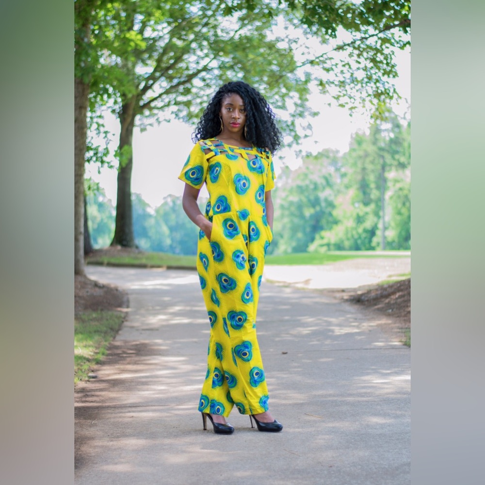African Print Ankara Yellow Multicolor Cutout  Jumpsuit